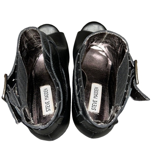 STEVE MADDEN | Mainst‎ Leather Peep Toe Booties Black Silver Snakeskin 6M - Picture 12 of 16